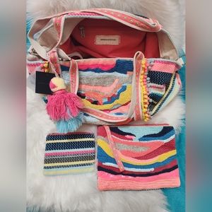 America & Beyond Beaded tote with beaded Wristlet and Coin purse